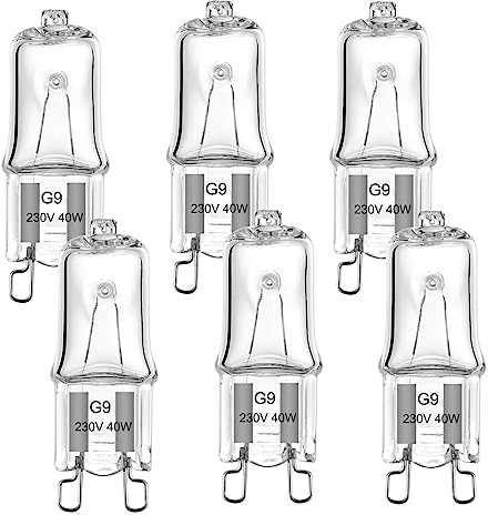 VINBE 40W G9 Halogen Light Bulb Two Prong Looped Pins for Cabinet Lights, Landscape Lights, Desk and Floor Lamps, Wall Sconces, Dimmable, 230V, Warm White(2700k, 6pcs)