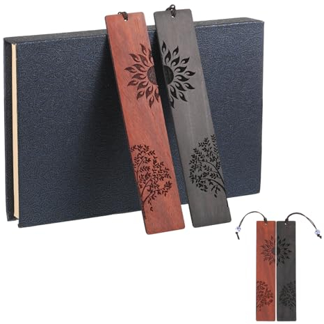 uinnossvc Lesezeichen Holz Lesezeichen für Buchliebhaber 2 Stück Bookmark Geschenkbox Set Handgefertigtes aus Holz Lesezeichen Set Vintage Lesezeichen Geschenk für Lehrer, Schüler, Männer und Frauen