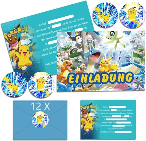 OSOFREE 12x Einladungskarten Kindergeburtstag Junge mit Umschlag Deutsch, Kindergeburtstags Party Einladungen, Cartoon Geburtstag Einladungskarten Set für Themed Party (12)
