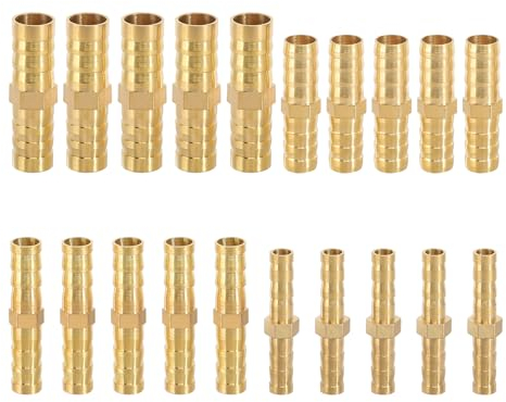 20 Pièces Raccord Pneumatique Raccord Durite Essence Laiton Tuyau Barbelé Raccords pour Conduite d'Air Conduite d'Eau Conduite de Carburant Conduite d'Huile (6 mm/8 mm/10 mm/12 mm)