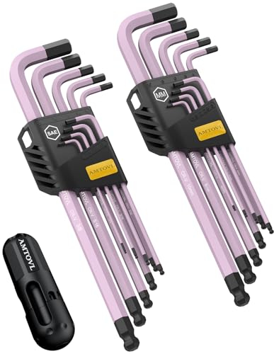 AMTOVL Hex Key Set, Allen Wrench Set, 18PCS Metric and SAE Allen Key Set Extra Long with Ball End T-Handle CRV & S2 Steel 1.5mm-10mm, 1/16-3/8