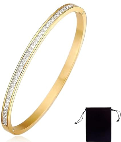 Schmuck Damen Armreif Mit Diamant Edelstahl Zirkonia einfache Stil Liebe Armband 51mm breit mit Schließe Armspange Gravur Gold