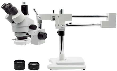 Professionelles Trinokular-Stereo-Zoom-Mikroskop, 3,5 x 90 x Vergrößerung mit WF10X-Okularen, 0,7 x 4,5 x Zoomobjektiv und 0,5 x & 2,0 x Hilfslinse, Doppelarm-Galgenständer, 56S LED-Ringlicht