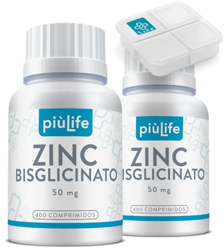 Zinc Bisglicinato 50mg PiùLife, 800 Comprimidos, Zink Puro 15mg