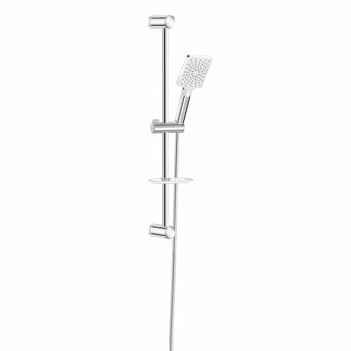 Duschstange mit Handbrause 60 cm| 3 Strahlarten | Duschset Edelstahl | Brause 9,5 x 12 cm | Duschkopfhalterung | Schlauch Brausestangenset Brausegarnitur Maxima Chrome