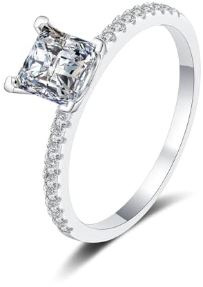 Epinki Weißgold 18 Karat 750 Diamantring Echtschmuck, Klassiker Prinzess 1ct Labor Erstellt Diamant Freundschaftsringe, 18K Gold Damen Hochzeitsring, Gr.60 (19.1)