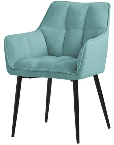 ML-Design 1x Chaise de Salle à Manger en Tissu Éponge, Pétrole, Chaise de Cuisine avec Assise Rembourrée Épaisse et Pieds Métalliques Noir, Dossier et Accoudoirs, Fauteuil Ergonomique, Design Élégant