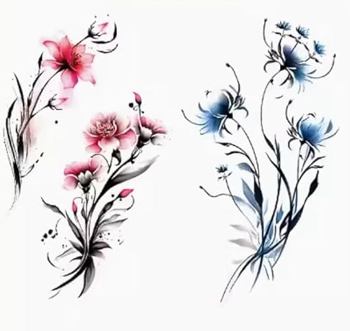 ARYU 6 Tattoo-Aufkleber FüR Frauen Mit Bunten Blumen Und Wasserfarben Auf Armen Und Brust, Sommer-Cover-Up, LäSsige Party-Simulation