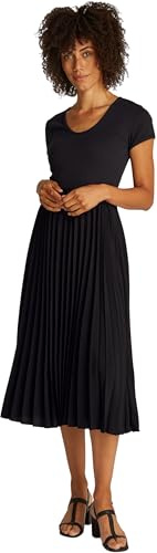 Tommy Hilfiger Damen Kleid Contrast Soft Pleat Fit & Flare, Schwarz (Black), M