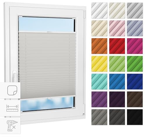 Estika Plissee zum kleben innenrahmen - Perle - 65 cm x 200 cm - Plissee ohne Bohren, Plissee kleben, Rollos für Fenster ohne Bohren, Jalousien Fenster für innen, Fenster plissee