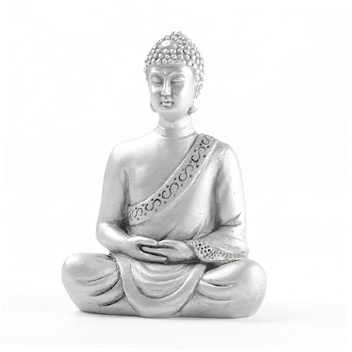 Amosfun Buddha-skulptur Aus Kunstharz für Den Innenbereich Sitzende Buddha-Statue für Heimdekoration Wohnzimmer Meditation Silber Sca-113