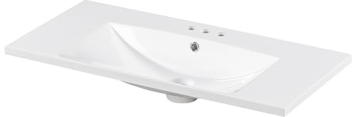 Merax White Rectangular Single Sink Vanity Top, Drop In 36 Middle Sink, 18 x 36 Resin Countertop, 3-Hole for 4 Faucet