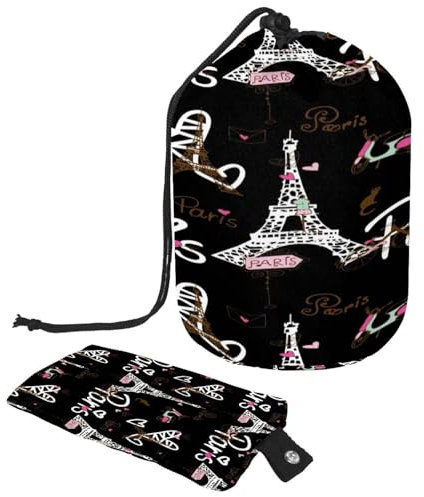 Trousse da toilette con coulisse, Torre Eiffel di Parigi, bicicletta e cuore a forma di botte, borsa per cosmetici, organizer da viaggio + piccola borsa, Multi,