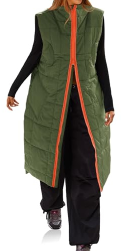 Cicy Bell Womens Long Quilted Puffer Vest Lightweight Sleeveless Winter Jackets Side Slit Packable Coats