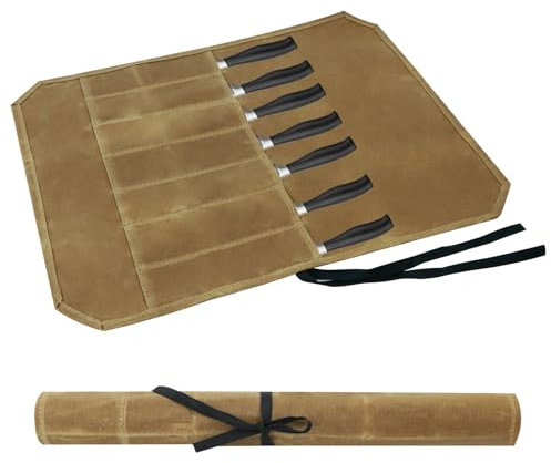 Malette Couteaux Cuillères à 7 Compartiments, Rangement De Couteaux, Valise Pour Couteaux De Cuisine Pour La Randonnée Et Le Camping Cadeau Pour Cuisinier Professionnel Ou Passionné De Cuisine (Kaki)