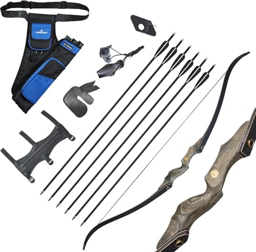 Pfeil und Bogen Set,60 Zoll Takedown Recurvebogen Sportbogen Holzbogengriff Rechtshand für Erwachsene & Fortgeschrittene 30-50lbs