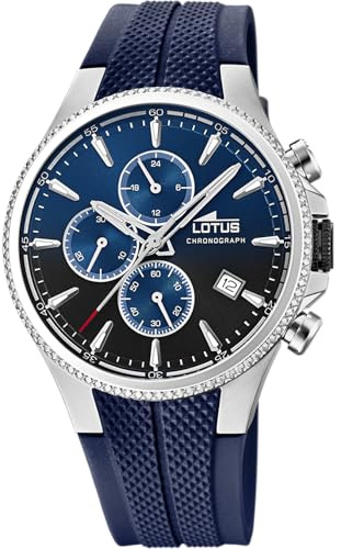 LOTUS Reloj Hombre Analógico de Caucho - Movimiento de Cuarzo Reloj Deportivo Hombre - Cronógrafo - Calendario - Cristal Mineral de Alta Resistencia - Resistente al Agua 5 ATM 18621 Chrono