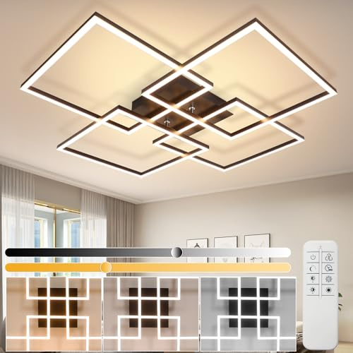 Homefire Deckenlampe Wohnzimmer LED Deckenleuchte Dimmbar:Schwarz | Küchenlampe mit Fernbedienung Modern Wohnzimmerlampe 3000K 6500K Schlafzimmerlampe 48W Eckig Deckenbeleuchtung Schlafzimme