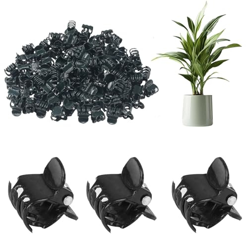 FALSKT 200 Stück Pflanzenklammern Orchideen Pflanzenclips, Pflanzen Clips Kunststoff Blumenklammern Krallenform für Unterstützen und Halten Pflanzenstängeln Blumen Dunkelgrün