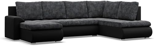 Mebligo - Ecksofa mit Schlaffunktion und 3 Bettkasten FORESTA 300x89x200 (BxHxT) Dunkelgrau + Schwarz - Ottomane Rechts Eckcouch, Couch U Form, Sofa Wohnzimmer, Sofas & Couches, Eckschlafsofa