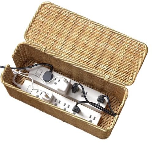 31x12.5x13 Cm Rattan Cable Management Box Cable Tidy Box Power Stripe Organizer Cord Hider Organizer Box With Large Capacity Box To Cables And Plugs For Home And Workplace