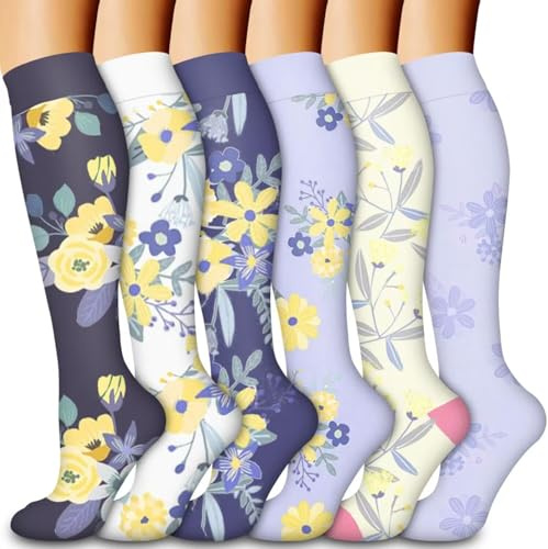 Lot de 6 chaussettes de compression pour homme et femme 15-20 mmHg - Meilleur soutien pour la circulation médicale, la course, les soins infirmiers, l'athlétisme