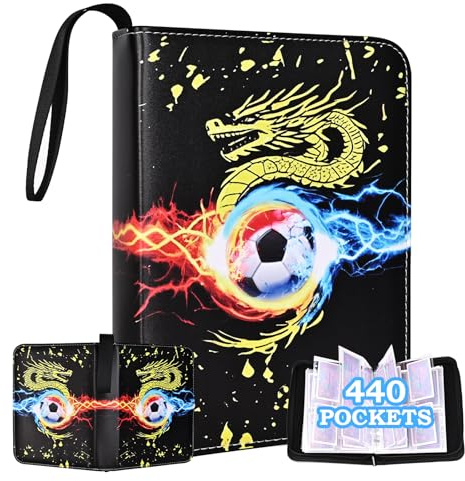 SKYYUE Sammelkartenalbum, Fußballalbum, Sammelkarte, mit 55 Seiten, 440 Hüllen, Kartenhalter, Album, Fußball, Buch, Aufbewahrung, PU-Karte, zur Aufbewahrung von Karten (schwarz)