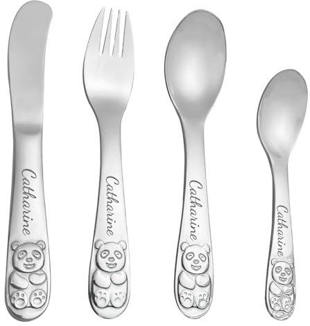 Juego de cubiertos personalizados grabados para niños Cubiertos de acero inoxidable con nombre grabado, tenedor, cuchara y cuchillo para bebés, niños pequeños y niños