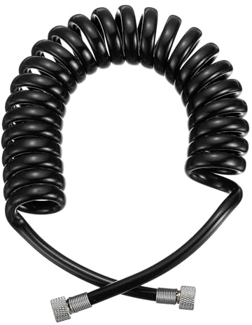 PATIKIL 1 Pcs 1/8 Polyurethane Recoil Air Hose, 6ft Air Compressor Hose with 1/8 Inch Quick Fittings and Bend Restrictor for Air Brush Paint Machine Nails, Black
