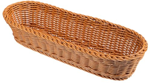 Garneck Large Oval Woven Bread Basket 34.5x14x8cm Tea Color Pp Material Handmade Storage Basket for Bread Proofing Fruit Serving and Snack Organizer