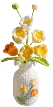 Magicherry Giglio della valle all'uncinetto con vaso lavorato a maglia artificiale mughetto della valle finta campana fiori scacciaspiriti orchidea fiore decorazione da tavolo per la casa, regalo per
