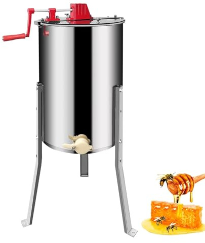 Honigschleuder mit 3 Rahmen, Bienenextraktion, Bienenextraktor aus Edelstahl, manueller Honigschleuder, Bienenzuchtzentrifuge mit transparentem Deckel und verstellbarem