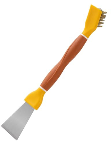 OSALADI Cepillo y Espátula de Limpieza Doble Función para Cocina Acero Inoxidable Resistente Limpiador de Placas Gas y Vitrocerámica Herramienta Práctica para Hogar y Restaurantes Mango