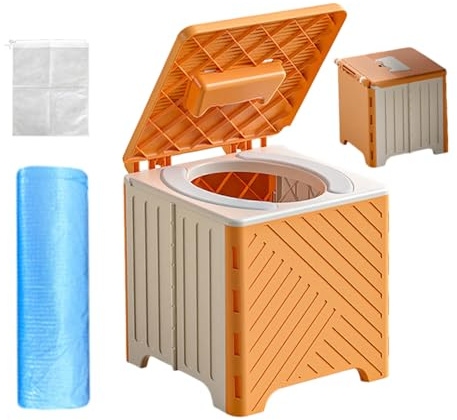 Camping -Toilette - 23 x 23 x 22 cm tragbare Toilette, zusammenklappbare Toiletten Eimer, Camping -Töpfchen, Faltbare raumsparende Abfalltank mit PVC -Kissen | Silikon -Pee -Flasche für Männer ältere