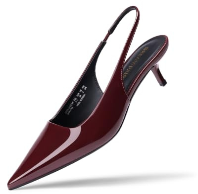 DREAM PAIRS Women's Kitten Slingback Low Closed Heels,Burgundy,8