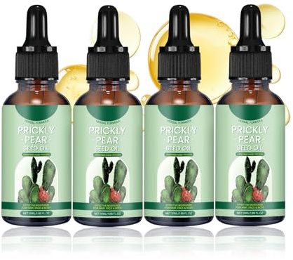 Huile de Pépins de Figue de Barbarie, Huile de Figue de Barbarie Bio pour Visage & Corps, Anti-âge et Anti-rides, Raffermissant et Hydratant Pour tous types de peau (4pc, 30ml)