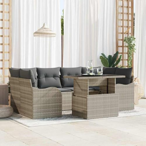 QZZCED Moderne Rattan-Sitzgruppe für Garten und Terrasse, mit verstellbarem Tisch und modularem Design, langlebiges UV-Poly-Rattan, Ecksofas und Sofas mit Armlehnen
