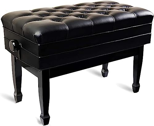SnamicE Klavierhocker, Schminktisch, Deluxe, Duettbank mit Musikaufbewahrung, Holz, verstellbar, versteckte Hebestruktur, Design, Kapazität bis zu 180 kg, Teakwoodbruin-zwart