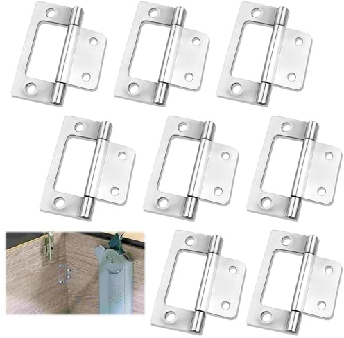 4 Pcs Flush Hinges, 2 Inch Silver Flush Hinges for 18mm MDF, Stainless Steel Flush Door Hinges Perfect for Cabinets Cupboards Shed Doors DIY Wood Projects and Furniture Fittings (8)