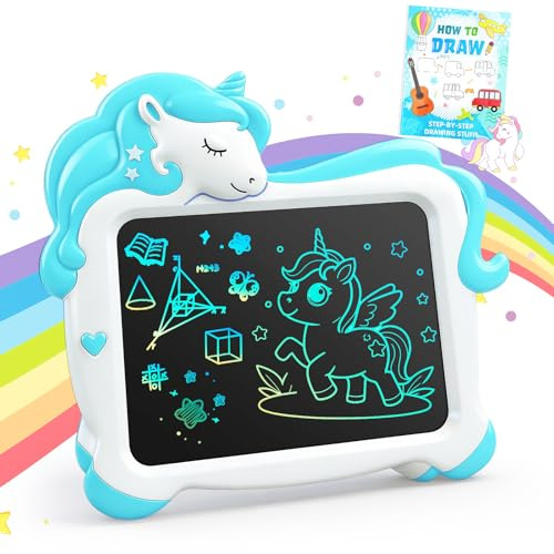 10 Zoll LCD Schreibtafel für Kinder, Einhorn Maltafel mit bunten Farben, Zeichentablett Doodle Board, Reiseaktivitäten Spielzeug, Geburtstag Geschenk für Mädchen Jungen ab 3 4 5 6 7 8 Jahren (Blau)
