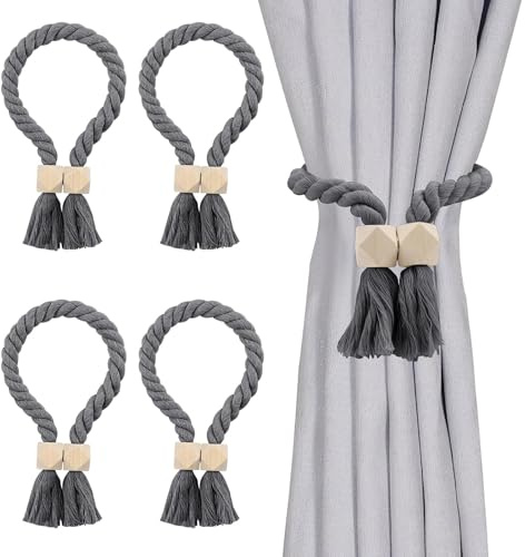 Vauki 4 st magnetiska gardinhållare, gardinhållare med stark magnetisk kraft för gardiner, handvävd textil, retro fritidsstil, dekoration för vardagsrum, sovrum, kontor