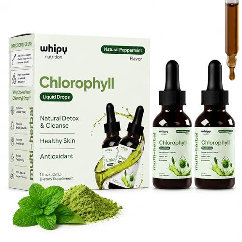 Whipy Chlorophyll Liquid Drops for Women & Men Liquid Chlorophyll Drops with Sodium Copper Chlorophyllin Natural Detox & Cleanse, Healthy Skin & Antioxidant Peppermint 2 Pack