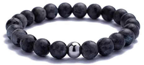Alton of Sweden | Handgefertigt in Italien | Premium Perlenarmband für Männer | Schwarzer Onyx, braunes Tigerauge oder graue Larvikit-Steinperlen | Exklusive Schmuck-Geschenkbox