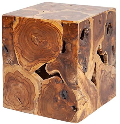 invicta INTERIOR Massiver Beistelltisch Square 40cm Teakholz Würfel Sitzhocker Wohnzimmertisch Tisch Hocker Holzhocker
