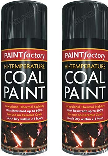 2 x 400ml Black Heat Resistant Stove Paint - 600°C Coal Paint Rejuvenates Gas Coals