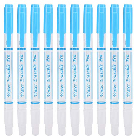 Cikonielf 10Pcs Wasser Stoff Marker Weiße Tinte Verschwindende Tinte Stoff Marker Stift Doppelkopf Wasser Löschstift zum Nähen Erstellen von waschbarer Kunst(Blau)