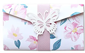 Porta soldi - pocketfold - romantico - fiori di pesco - cerimonie - (busta formato 10 x 18 cm) + biglietto senza scritte all'interno - ideale per contenere banconote - realizzato interamente a mano.