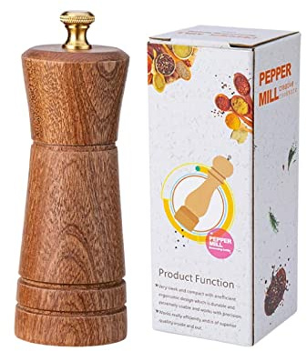 YDZK Molinillo de pimienta Molinillo manual de madera ajustable Núcleo de molienda de cerámica Color retro para especias Hierbas secas Sal Comino Granos de ají Cocina casera (1 Pack, S)