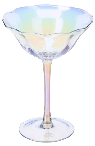 Hervit Box 2 Bicchieri in Vetro Fleur Effetto Iridescente Coppa Champagne con Scatola Regalo - Bicchieri Vino, Coppa Gelato, Tavola Elegante, Mise en Place - 12x17cm -200ml