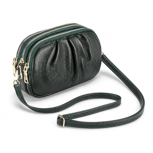 FORRICA Borsa a Tracolla Donna Portafoglio Cellulare Grande Portamonete Moda Piccola Borsa Tracolla in Vera Pelle Moneta Borsa Pochette con 3 Scomparti Verde